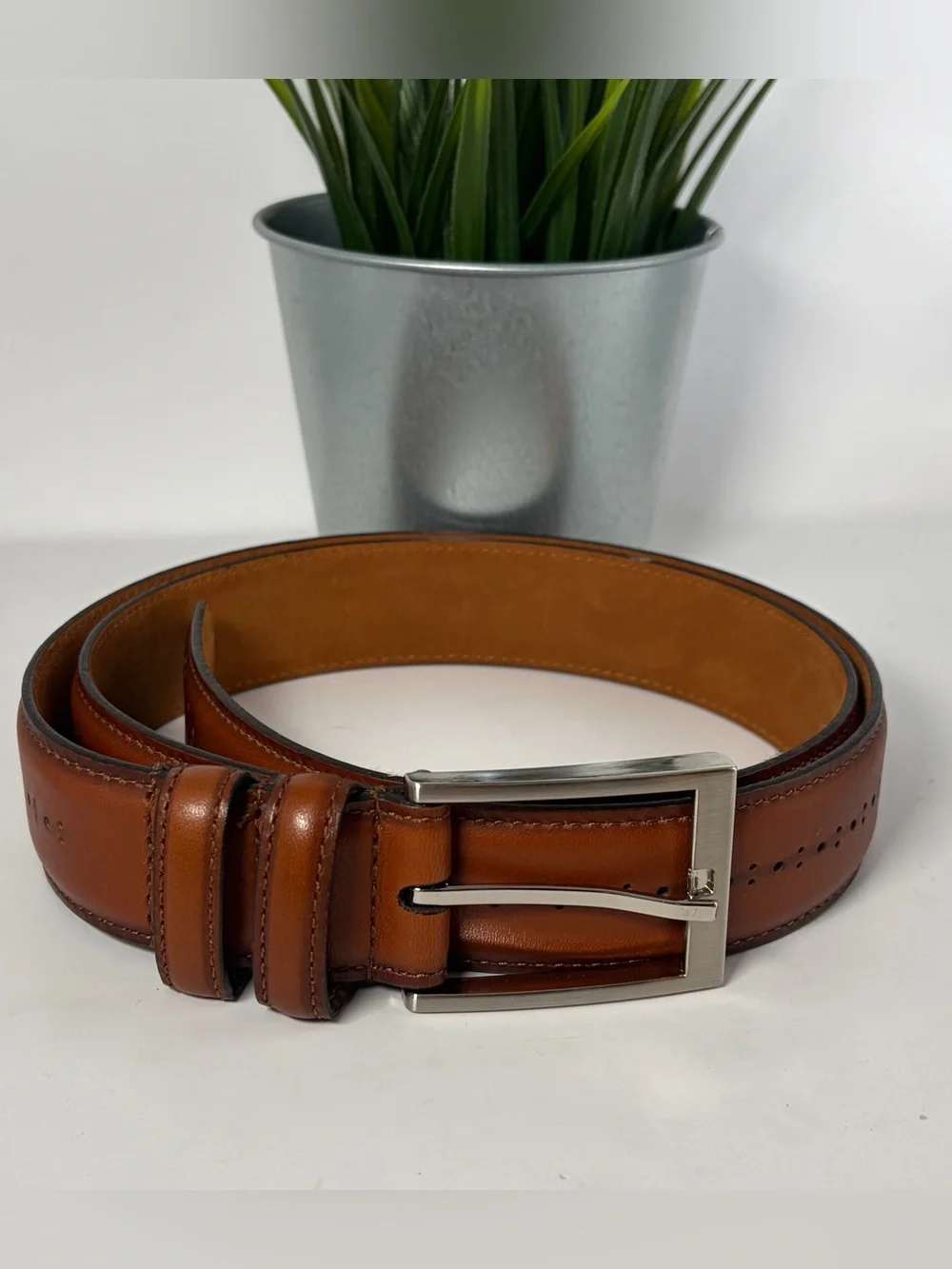 LeJon Classic Men's Leather Dress Belt in Brown Size 38